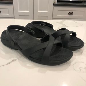 Crocs Women’s Meleen Crossband Slip On Sandal Slide Black Swivel Strap Size 9